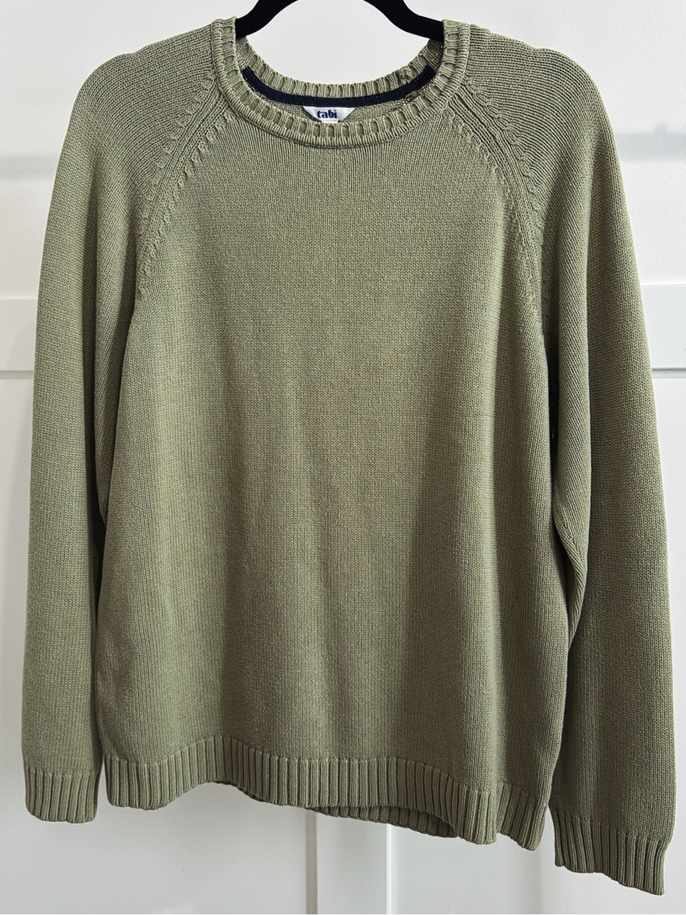 Vintage Tabi Olive Green Cotton Crewneck Sweater – Lightweight Rib Knit